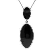 Sterling Silver Whitby Jet Oval Drop Necklace. P1101.