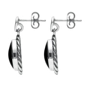 Sterling Silver Whitby Jet Oval Rope Edge Triangle Bale Drop Earrings E286