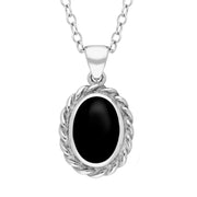 Sterling Silver Whitby Jet Oval Rope Frame Necklace. P446.