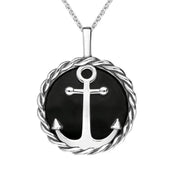 Sterling Silver Whitby Jet Rope Edge Anchor Necklace P3338