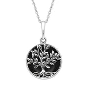 Sterling Silver Whitby Jet Round Large Leaves Tree of Life Two Piece Set