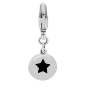 Sterling Silver Whitby Jet Round Shaped Star Clip Charm, G662