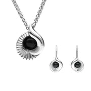 Sterling Silver Whitby Jet Seashell Two Piece Set. S033