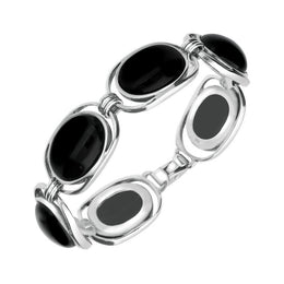 Sterling Silver Whitby Jet Six Stone Open End Bracelet. B670.