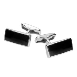Sterling Silver Whitby Jet Slim Oblong Cufflinks, CL418.