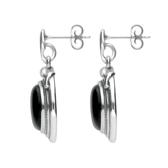 Sterling Silver Whitby Jet Small Round Snake Edge Drop Earrings E2204