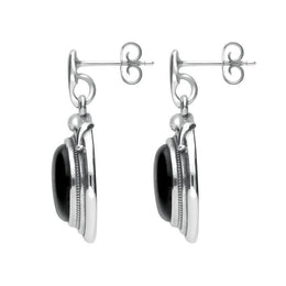 Sterling Silver Whitby Jet Small Round Snake Edge Drop Earrings E2204