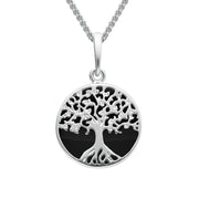 Sterling Silver Whitby Jet Small Round Tree of Life Necklace P3339