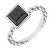 Sterling Silver Whitby Jet Square Beaded Stacking Ring R862