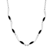 Sterling Silver Whitby Jet Toscana Marquise Link Necklace. N614.