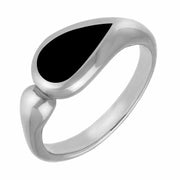 Sterling Silver Whitby Jet Toscana Offset Teardrop Ring. R514.