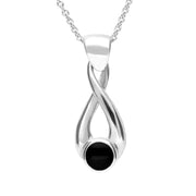 Sterling Silver Whitby Jet Eternity Loop Necklace. P088. 