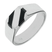 Sterling Silver Whitby Jet Two Stone Slither Signet Ring R033