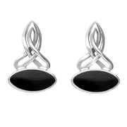 Sterling Silver Whitby Jet Wide Marquise Celtic Stud Earrings E977