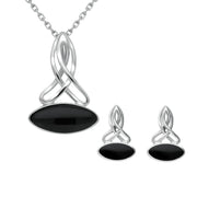 Sterling Silver Whitby Jet Wide Marquise Celtic Two Piece Set