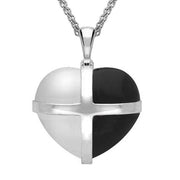 Sterling Silver Whitby Jet and Bauxite Large Cross Heart Necklace. P1542.