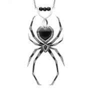 Sterling Silver Whitby Jet and Marcasite Gothic Spider Necklace. P2039C.