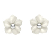 Sterling Silver White Agate Carnation Tuberose Stud Earrings, E2162