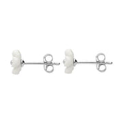 Sterling Silver White Agate Tuberose Pansy Stud Earrings, E2152.