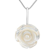 Sterling Silver White Mother of Pearl Tuberose Rose Necklace, P2849.