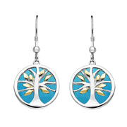 Sterling Silver Yellow Gold Plated Turquoise Large Round Tree of Life Two Piece Set S063