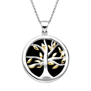 Sterling Silver Gold Plated Whitby Jet Medium Round Tree of Life Necklace P3441