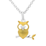 Sterling Silver Yellow Gold Owl Necklace, P3208C.