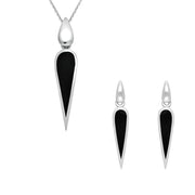 00183745 Sterling Silver Whitby Jet Toscana Pear Drop Two Piece Set S057