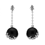 00074033 C W Sellors Silver Whitby Jet Acanthus Leaf Round Chain Drop Earrings, E1583.