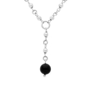 00096459 C W Sellors Sterling Silver Whitby Jet One Stone Drop Beaded Necklace, N756.