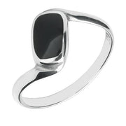 Sterling Silver Whitby Jet Oblong Twist Ring. R001.