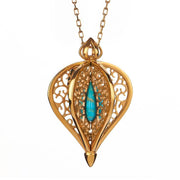 Yellow Gold Vermeil Turquoise Flore Filigree Small Necklace P2338C