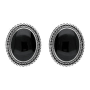 00121717 C W Sellors Sterling Silver Whitby Jet  Foxtail Large Oval Stud Earrings, E1886. 