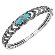 Sterling Silver Turquoise Marcasite Two Stone Pear Bangle B881