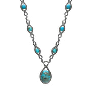 Silver Turquoise Marcasite 13 Stone Twist Necklace. N892.