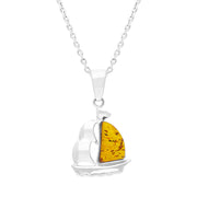 Sterling Silver Amber Ship Pendant Necklace, P2552.5.