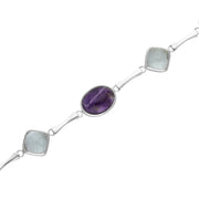 Sterling Silver Amethyst Aqua T-Bar Bracelet D
