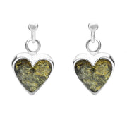 Sterling Silver Green Amber Small Heart Earrings E2328