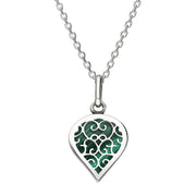Sterling Silver Malachite Flore Filigree Small Heart Necklace. P3629.
