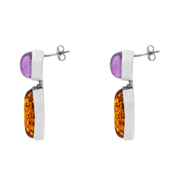 Sterling Silver Amber Amethyst Oval Top Marquise Drop Stud Earrings, E1102_2.