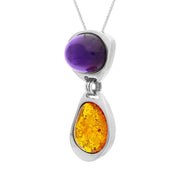 Sterling Silver Amber Amethyst Two Stone Drop Necklace, PUNQ0001340_2.