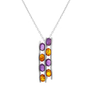 Sterling Silver Amber Amethyst Wavy Oblong Necklace, P1377C.