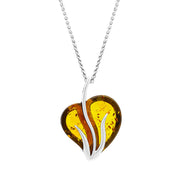 Sterling Silver Amber Curved Leaf Pendant Necklace, P1632