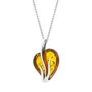 Sterling Silver Amber Curved Leaf Pendant Necklace
