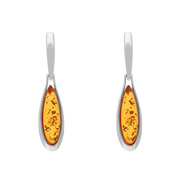 Sterling Silver Amber Long Pear Drop Earrings E1556