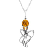 Sterling Silver Amber Medium Octopus Necklace P3582