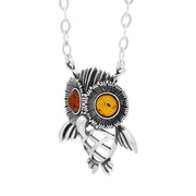 Sterling Silver Amber Owl Necklace