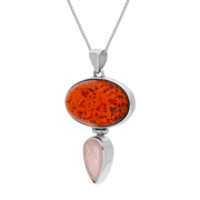 Sterling Silver Amber Rose Quartz Large Oval Two Stone Drop Necklace, PUNQ0001159_2.