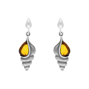 Sterling Silver Amber Shell Drop Earrings E2420