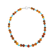 Sterling Silver Amber Turquoise Beaded Necklet, AMBER_TUR.